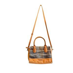 Fossil Striped Canvas & Leather Crossbody/Handbag With Adjustable Strap